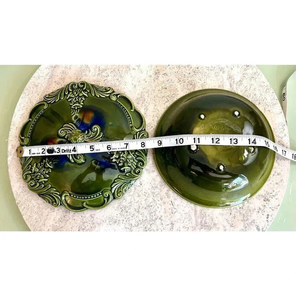 Vintage Calif Pottery Green Glazed Stylish And Decorative Ceramic Footed Pot - Picture 4 of 7